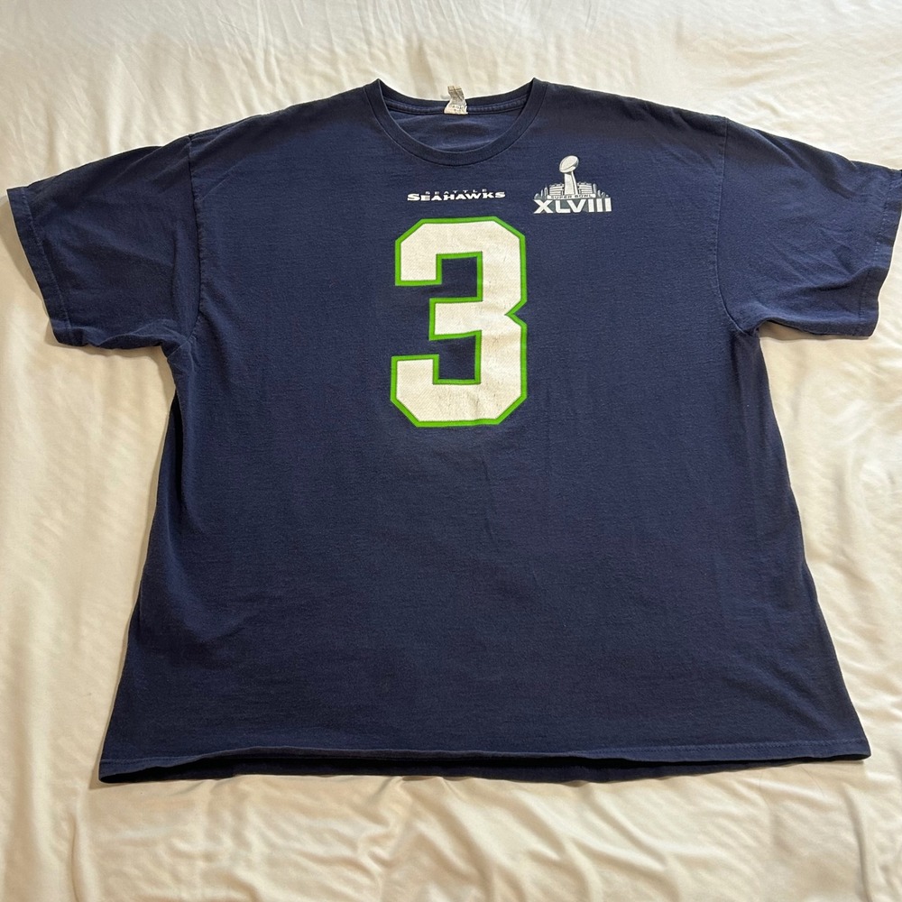 Delta Seattle Seahawks Russell Wilson Super Bowl XLVIII T-Shirt Mens 2XL Navy 3